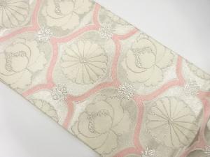 アンティーク　網目に菊・牡丹模様織り出し袋帯(着用可)